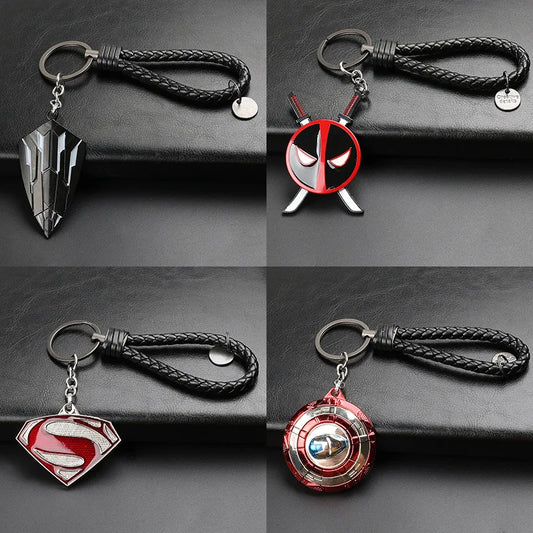 Marvel Deadpool Steel Rope Keychain Creative Surrounding Captain America Black Shield Iron Man Mask Tungsten Metal Pendant