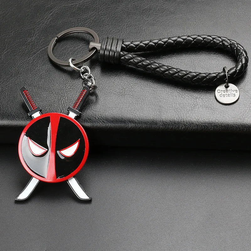 Marvel Deadpool Steel Rope Keychain Creative Surrounding Captain America Black Shield Iron Man Mask Tungsten Metal Pendant