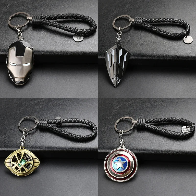 Marvel Deadpool Steel Rope Keychain Creative Surrounding Captain America Black Shield Iron Man Mask Tungsten Metal Pendant