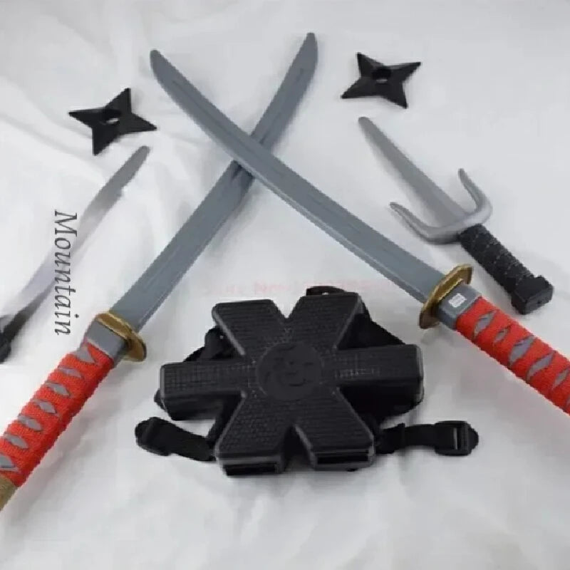 2024 New 56cm Halloween Deadpool Costume Samurai Ninja Plastic Retro Long Knife Dagger 7 Piece Double Sword Cos Costume Toy1:1